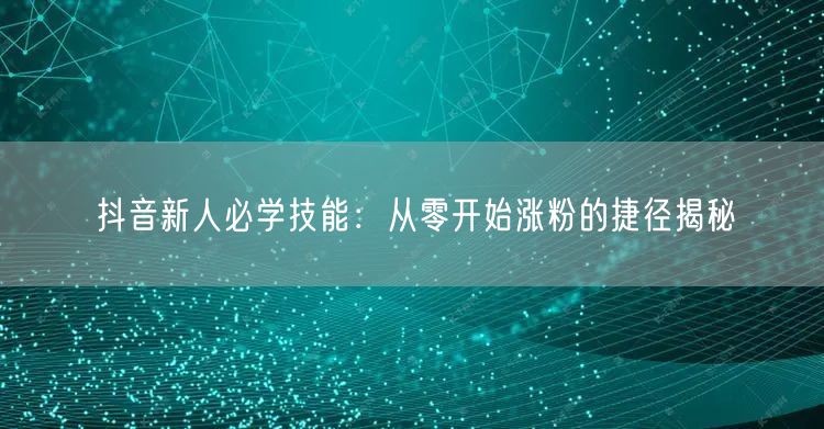 抖音新人必学技能：从零开始涨粉的捷径揭秘